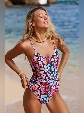 NWT— CUPSHE Multicolored Leopard Print O-Ring One Piece Swimsuit